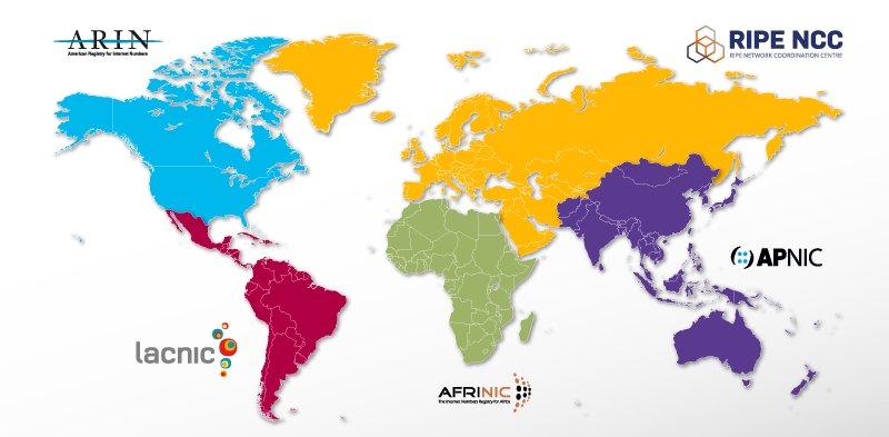 Resultado de imagen de RIPE-NCC, ARIN, AP-NIC, LACNIC, AFRINIC.